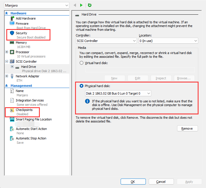 reference VM setting page